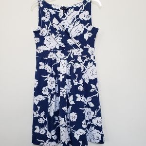 Lands End Blue White Floral Dress Small Petite